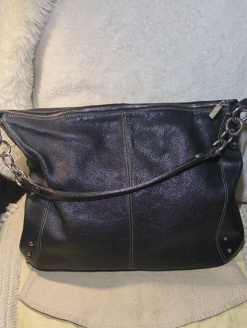 Furla Black Leather Shoulder Bag with Chain-Link Strap $85